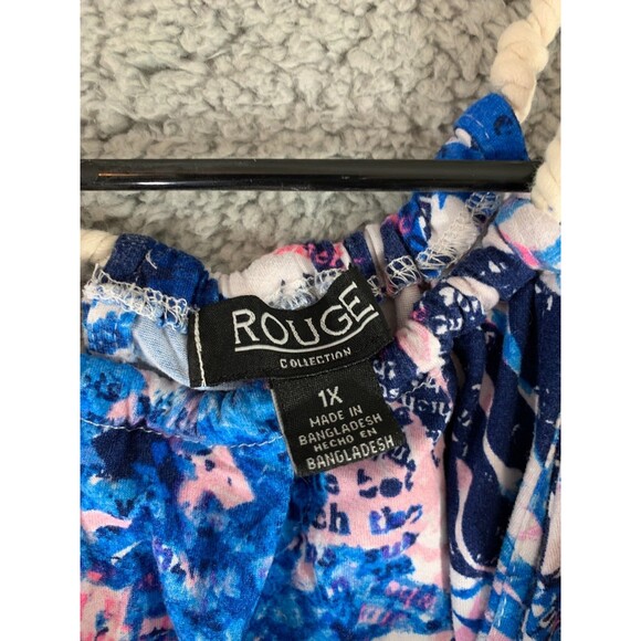 Rouge Collection Sundress 1X Flora Leaves Blue Purple Dress Rope Collar - Picture 5 of 12